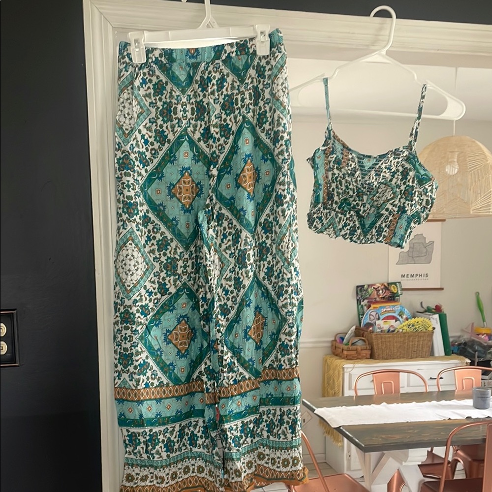 Bohemian Green and Blue Two-Piece Set